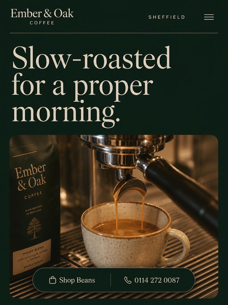 Ember & Oak Coffee — Coffee Roastery · Sheffield website designed by TetherBlue